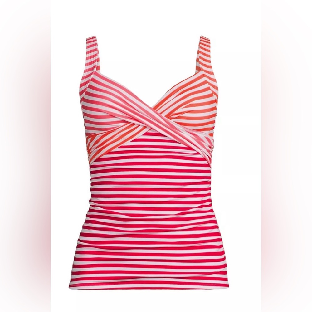 🏖️ Lands’ End Striped V-Neck Tankini Top – Size 8